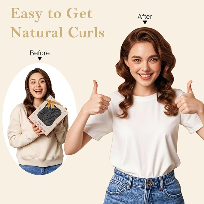 Satin Heatless Hair Curler Curls Overnight Hair Curlers to Sleep in, Hair Curlers No Heat Curls Overnight, Heatless Curling Set for Women Long Hair - 8 Pcs (Dark Gray)