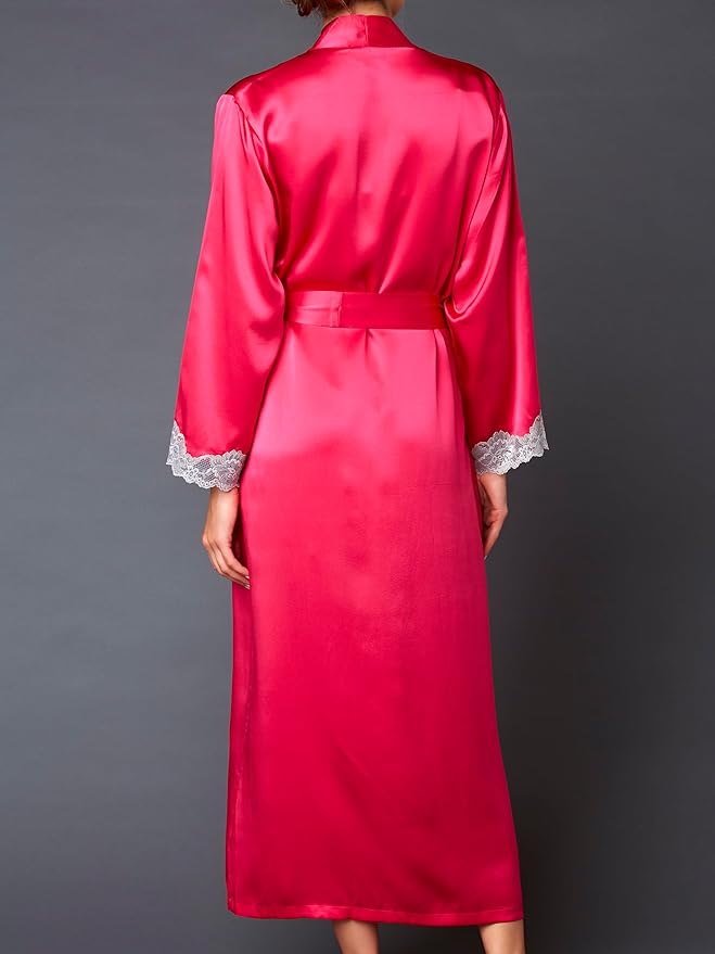 Julianna Rae Women's 100% Silk Robe, Lace Trim, Indulgence Collection, Lingerie, Beautiful Gift Packaging