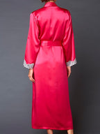 Julianna Rae Women's 100% Silk Robe, Lace Trim, Indulgence Collection, Lingerie, Beautiful Gift Packaging