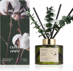 Airkeep Reed Diffuser Set with 6.76 fl oz Clean Linen Scent Essential Oils and 3 Leaves & 8 Diffuser Sticks,Bathroom Shelf Decor & Air Freshener, House Bedroom Office Decor & Gifts