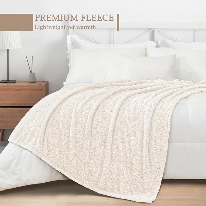 Exclusivo Mezcla Fleece Twin Size Bed Blanket, Ultra Soft, Lightweight and Fuzzy White Blanket for Women, Home Decor, 60x80 Inches