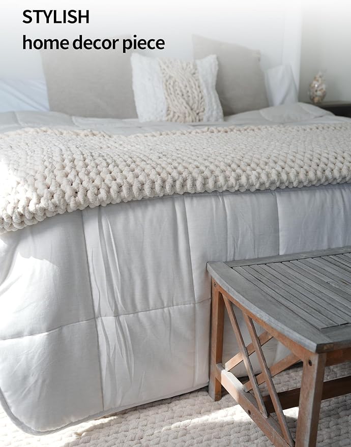 YnM Chunky Throw Blanket, Hand Knitted with Chenille Yarn, Skin Friendly, Ventilated and Breathable, Machine Washable, Home Décor Piece for Couch, Sofa and Bed (Butter Cream, 40x50 Inch)