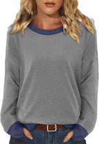 Magritta Women's Long Sleeve Leopard Color Block Tunic Comfy Crewneck T Shirt Tops Black XL