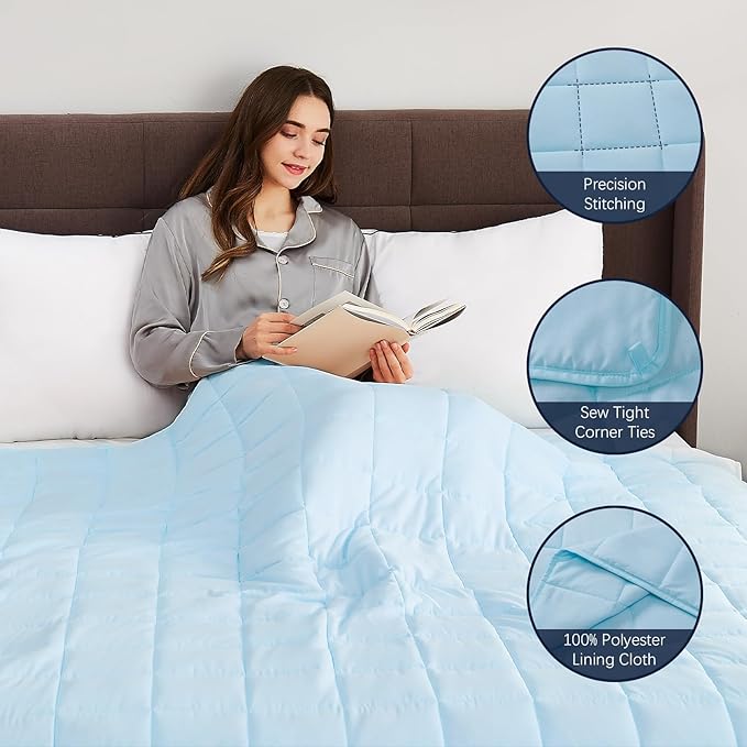 CuteKing Weighted Blanket for Adults: Weighted Blanket with Premium Glass Beads - Breathable Heavy Blanket for Comfort Sleep - Thick Blanket for Adult All Season (20lbs, 80"x87", Light Blue)