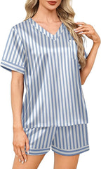 WIHOLL Silk Pajamas for Women Short Sleeve Sleepwear Soft Lounge Sets 2 Piece Satin Pjs