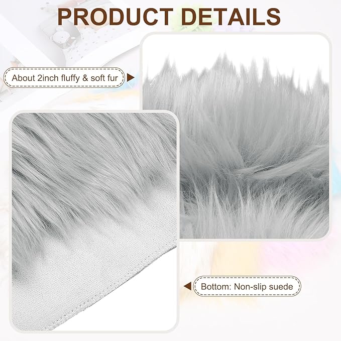 PATIKIL 12" Locker Rug, Small Area Rug Mini Faux Fur Rugs Small Locker Carpet Soft Fluffy Tiny Photography Props Square for Nail Photo Tabletop Background Picture Decoration, Gray