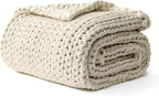 YnM Cotton Weighted Blanket, Handmade Chunky Knitted Design, Soft and Cozy, Temperature Regulating and Breathable, Machine Washable Throw for Sleep or Home Decor (Cream White, 50x60 Inch, 15lbs)