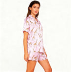 ASTANFY Silk Satin Pajama Set Womens Silk Satin 2 Piece Pjs Shorts Sleepwear Christmas Button Down Shirt Bride Pj Lounge Sets