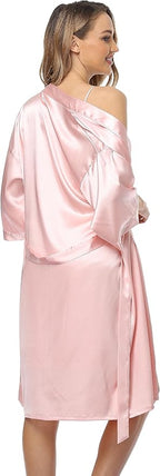 Women's Satin Robes Set with Nightgown Silk Kimono Pajamas 2 Piece Sleepwear Camisole Wedding Bride Gown Set
