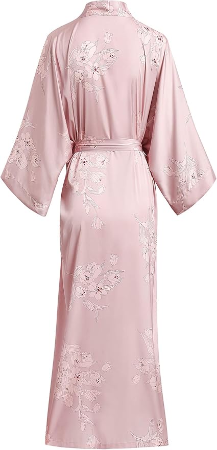 Aensso Long Soft Lightweight Silky Kimonos Robes for Women, Luxury Japanese Floral Womens Kimono Robe