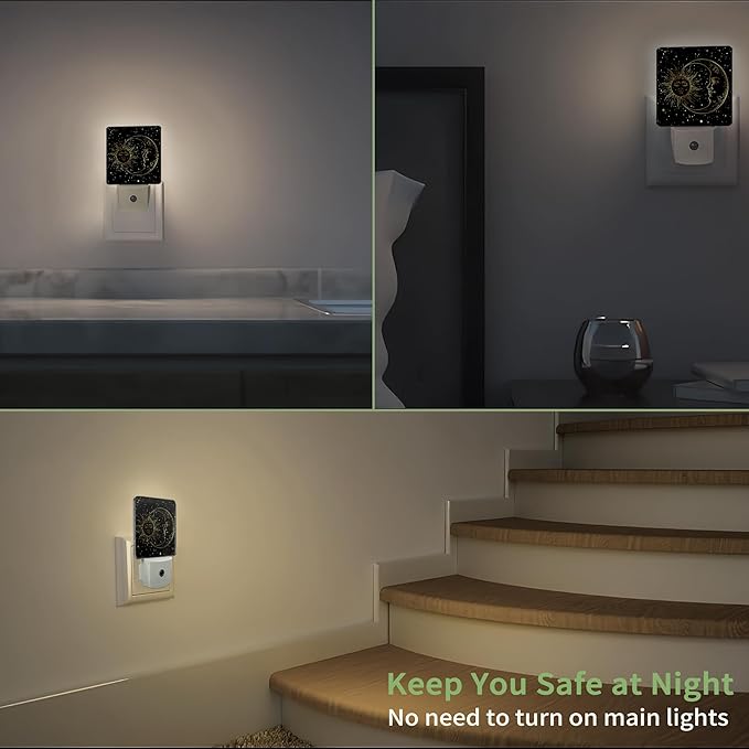 Witch Sun Moon Night Light, Zodiac Night Light Plug into Wall with Dusk to Dawn Sensor, LED Lamp Energy Saving Lights for Men Women Boys Girls,Lamp for Bedroom Bathroom Hallway