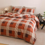 CLOTHKNOW Rust Khaki Plaid Twin Comforter Set Gingham Buffalo Bedding Comforter Sets Checker Comforter Soft Lightweight Fluffy