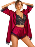 Womens Silk Pajamas Robes Set 4PACKS Sexy Pjs Cami Shorts Satin Sleepwear Lace Loungewear