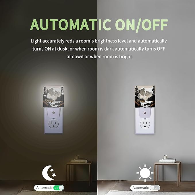 Nordic Mountain River Night Light, Mountain Park Night Light Plug into Wall with Dusk to Dawn Sensor, LED Lamp Energy Saving Lights for Men Women Boys Girls,Lamp for Bedroom Bathroom Hallway