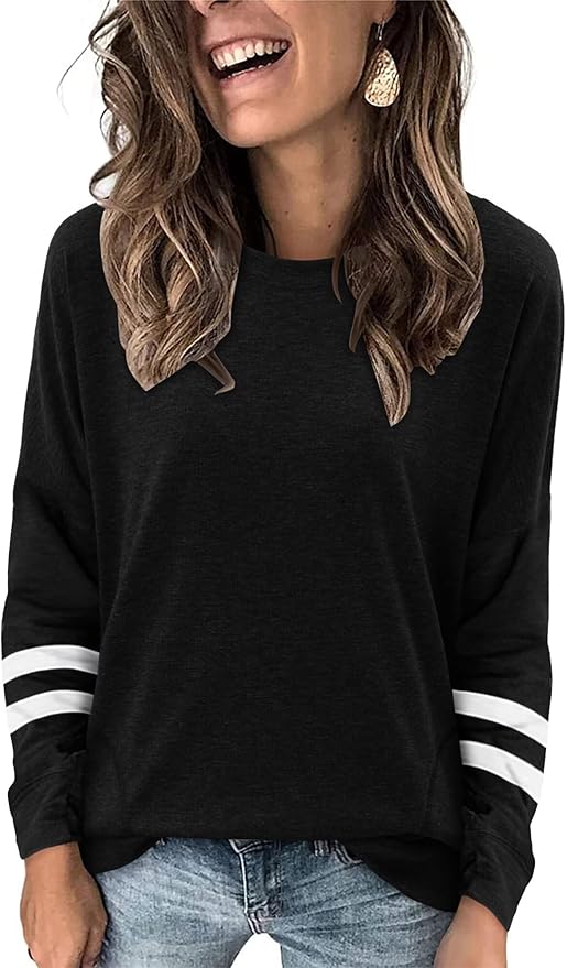 Magritta Women's Long Sleeve Leopard Color Block Tunic Comfy Crewneck T Shirt Tops Black XL