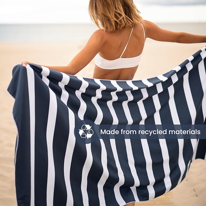 SummerSand Microfiber Beach Towel Extra Large (79 x 39.5 in) - Quick Dry, Sand Free - Compact and Lightweight for Travel - Recycled Materials - Travel Bag Incl - Oversized Pool Towel – Deep Blue