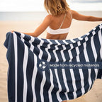 SummerSand Microfiber Beach Towel Extra Large (79 x 39.5 in) - Quick Dry, Sand Free - Compact and Lightweight for Travel - Recycled Materials - Travel Bag Incl - Oversized Pool Towel – Deep Blue