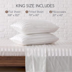 MR&HM Satin Bed Sheets, King Size Sheets Set, 4 Pcs Silky Bedding Set with 15 Inches Deep Pocket for Mattress (King, Ivory Striped)