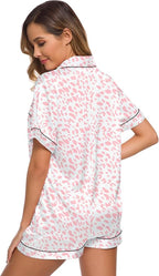 SWOMOG Womens Silk Satin Pajamas Set Short Sleeve Sleepwear Button Down Top and Shorts Loungewear 2 Piece Pjs Set XS-3XL