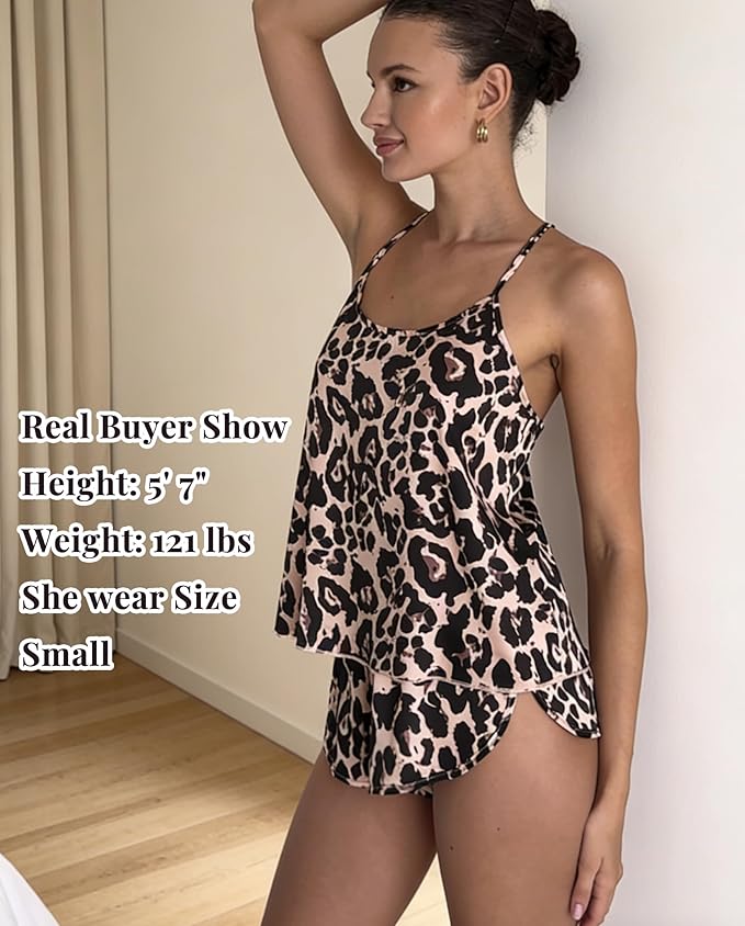 Ekouaer Silk Pajamas Set for Women Satin Backless Lingerie Pjs Cami Top and Shorts Nightwear