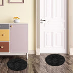 15.7 Inches Mini Black Round Faux Fur Sheepskin Area Rug, Fluffy Small Circle Rugs Cushion for Chair, Furry Carpet for Nail Desk, Shaggy Circular Rug Plush Rug