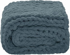 YAAPSU Chunky Knit Throw Blanket for Couch, 51"x63", 100% Hand Knitted Thick Cable Knit with Cozy Jumbo Chenille Yarn, Soft Large Rope Knot Crochet Blankets for Sofa Bed Living Room Décor, BlueSpruce