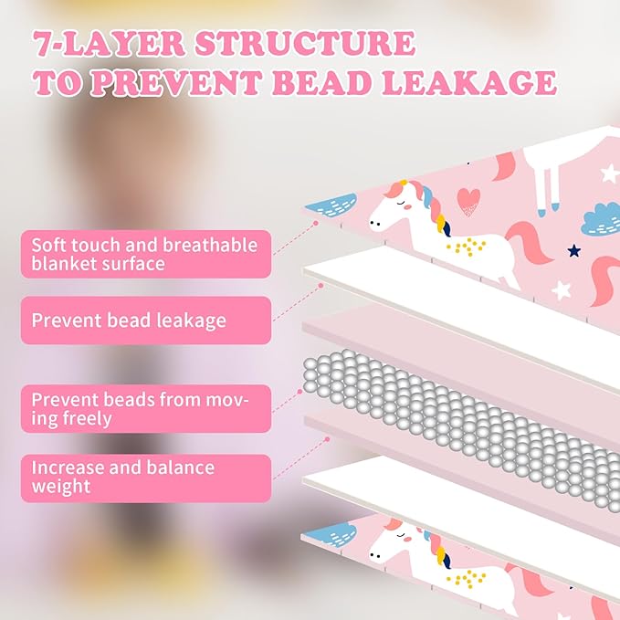 HOSUKKO Weighted Blanket - 3 lbs Pink Unicorn Heavy Blanket - Small Size Breathable Blanket(20 * 30 inches, 3 lbs)