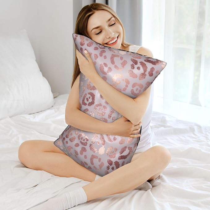 1 Pack Satin Pillowcase for Hair and Skin Abstract Rose Gold Leopard Imitation Silk Pillowcase with Hidden Zipper Soft Breathable Smooth Cooling Pillow Cover Standard Size for Bedroom Sofa 20”x26”