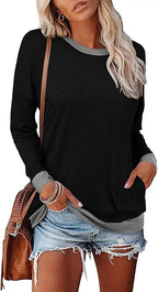 Magritta Women's Long Sleeve Leopard Color Block Tunic Comfy Crewneck T Shirt Tops Black XL