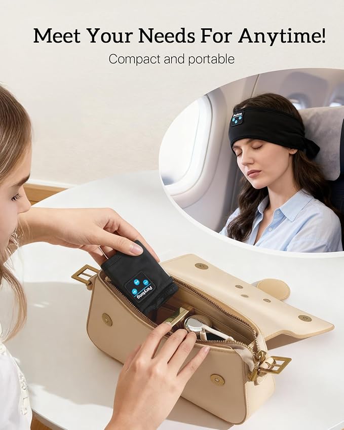 Perytong Sleep Headphones Bluetooth 5.4 Headband, Wireless Sleep Headphones with Ultra-Thin HD Stereo Speakers for Side Sleepers, Soft & Sweat Resistant Sport Headband for Yoga Travel Workout