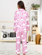 EPLAZA Kids Satin Pajamas Sets Girls Boys Button-Down Silky Pajamas Sleepwear with Hairband Eye Mask Hair Tie