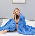 clootess Chunky Knit Blanket Chenille Throw - Warm Soft Cozy for Sofa Bed Boho Home Decor (Blue 40x60 in)