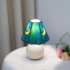 Mushroom Lamp Tiffany Lamp Stained Glass Table Lamp Moon Cute Small Bedside Lamps for Living Room Home Decor,Unique Aesthetic Home Living Room Decor Girls Women Birthday Day Gift,Sea Blue