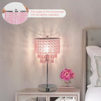 Crystal Touch Control Table Lamp with Dual USB Charging Ports, 3 Way Dimmable Bedside Lamp with Pink Shade, Decorative Nightstand Lamp for Girls Bedroom, Living Room, Office, B11 LED Bulb Included