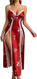 CRIPOM Lingerie Dress for Women V Neck Long Sexy Nightgowns for Women Side Split Sexy Night Gowns