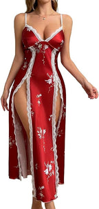 CRIPOM Lingerie Dress for Women V Neck Long Sexy Nightgowns for Women Side Split Sexy Night Gowns