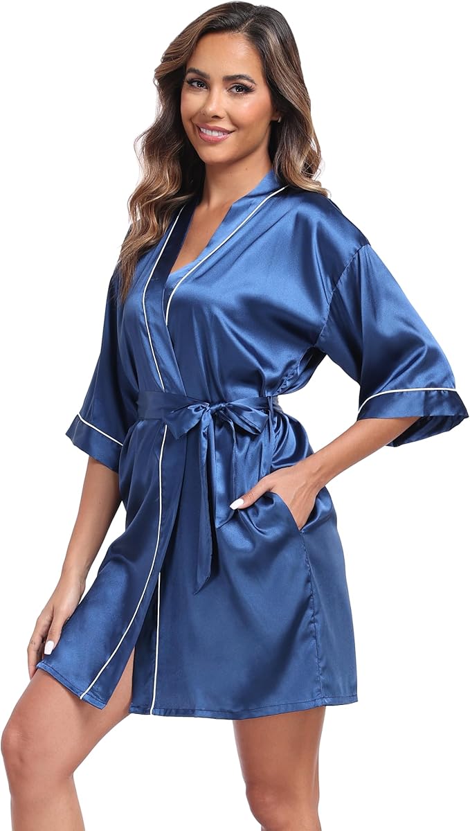 Women Satin Robes Short Silk Kimono Robe Lightweight Bridal Party Robes Bride Bridesmaids Ladies Loungewear Sleepwear