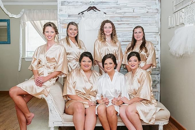 Women's Satin Robes Floral Bridesmaid Robes Short Silk Kimonos Sleepwear
