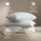 Pillows Queen Size Set of 2 for Sleeping, Cooling Adjustable Memory Foam Pillows, Dual Fill Design Helps Maintain Shape, Breathable Washable Cover