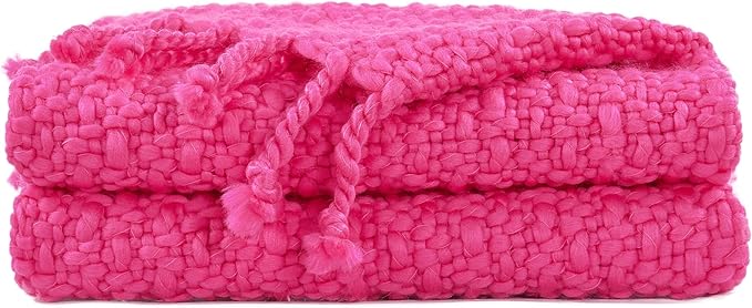 Home Soft Things Basket Weave Throw Blanket, Soft Cozy Warm Blanket with Braided Decorative Throw for Couch Sofa Outdoor Indoor, Hot Pink, 50''x60