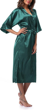 Womens Long Silky Robe Satin Kimono Robes Silk Bathrobe for Wedding Party Full Length Dressing Gown