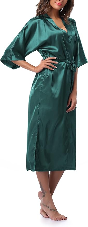 Womens Long Silky Robe Satin Kimono Robes Silk Bathrobe for Wedding Party Full Length Dressing Gown
