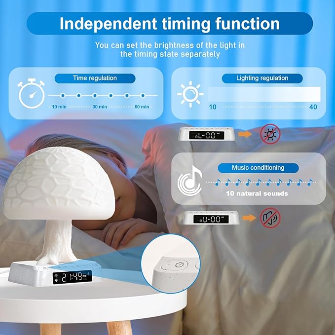 Sunrise Alarm Clock Wake Up Light - 3 Color LED Lamp with Sound & Light Awakening, Bioclock Adjustment & APP Control, Mushroom Tree Design for Bedroom Bedside