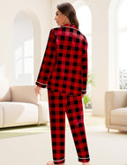 EPLAZA Silk Pajamas for Women Satin Pajamas Set 5 Pcs Long Sleeve Print Pattern Button Down Pjs Sleepwear Loungewear Set