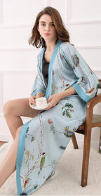 Aensso Long Soft Lightweight Silky Kimonos Robes for Women, Luxury Japanese Floral Womens Kimono Robe