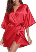 Vlazom Womens Kimono Robes Dressing Gown Satin Bathrobe Nightdress Short Style Bridal Robe