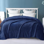 Exclusivo Mezcla Fleece Twin Size Blanket for Bed, 90x66 Inches Soft Cozy Jacquard Flannel Blankets, Lightweight Fuzzy Plush Warm for Women, Navy Blue