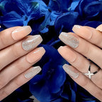 Hypnaughty 24 Pcs Nude Ballerina Press On Nails with Glue Medium Short Length Fake Nails with Glitter Design Glossy Acrylic Press On Nails Full Cover (Nude)