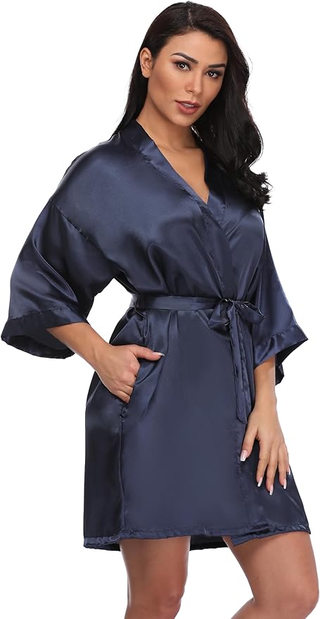 Women's Short Silky Robes Womens Satin Bathrobe Bride Bridesmaid Wedding Party Sleepwear Loungewear