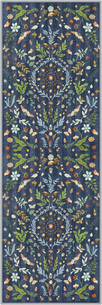 Lahome Chloe Insect Botanical 2x6 Runners for Hallways Non Slip, Blue Bathroom Kitchen Runner Rugs Non Skid Washable, Boho Soft Indoor Carpet for Entryway Laundry Bedroom(Dark Blue,2x6)